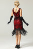 Load image into Gallery viewer, Red and Black Deep V Neck Flapper 1920 Dress