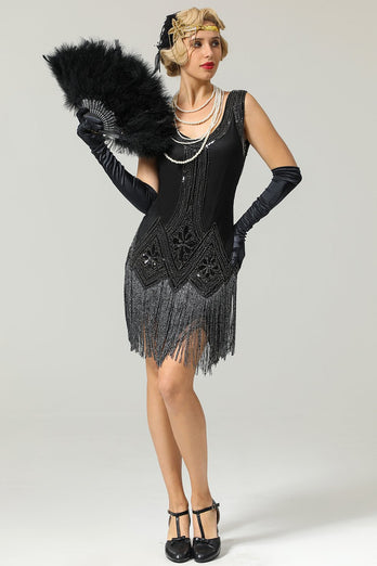 svart 1920-tallet paljett flapper kjole