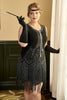 Load image into Gallery viewer, svart pluss størrelse 1920-tallet flapper kjole med fringers