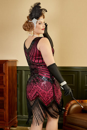 kvinners pluss størrelse 1920-tallet kjole paljett rosa flapper kjole