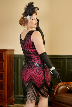 plus størrelse v-hals fuchisa 1920-tallet flapper kjole