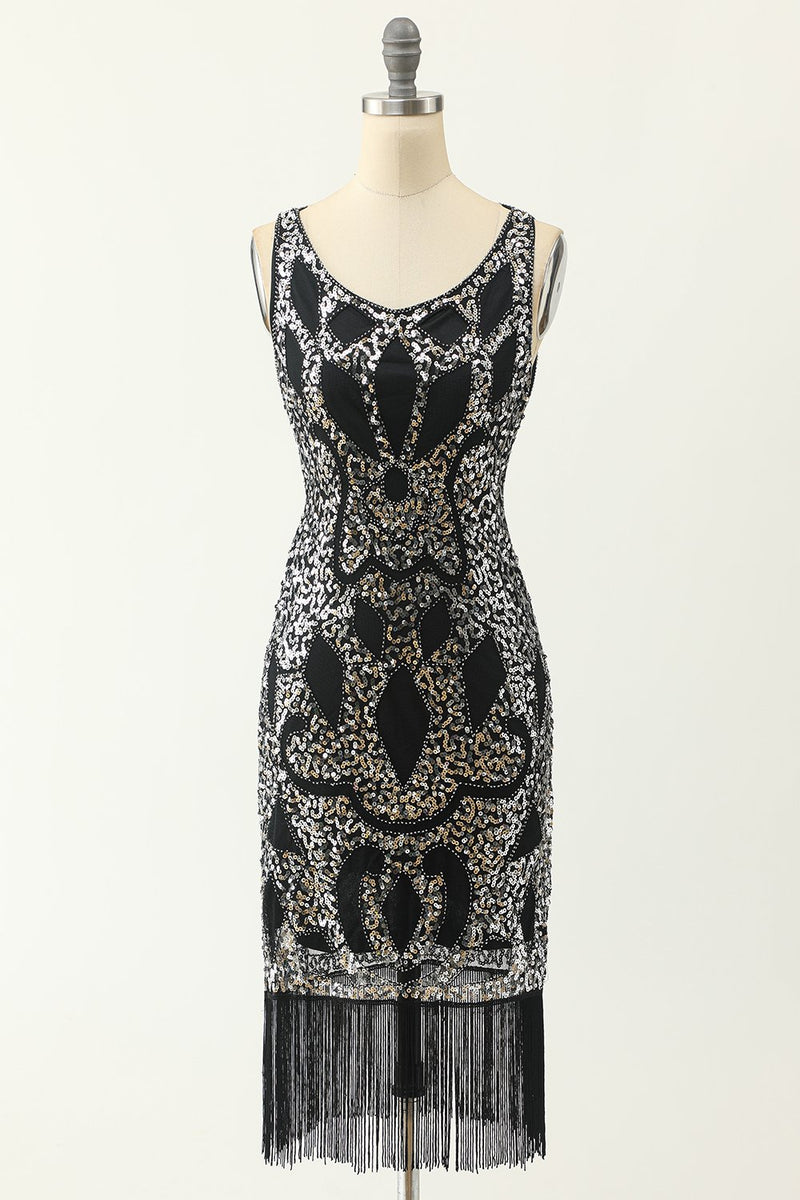 Load image into Gallery viewer, scoop nakke svart sølv 1920-tallet kjole