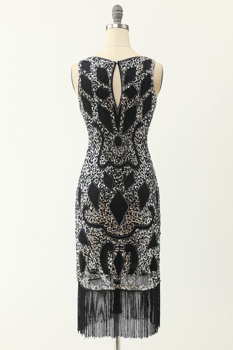 Load image into Gallery viewer, scoop nakke svart sølv 1920-tallet kjole