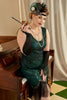 Load image into Gallery viewer, mørkegrønn pluss størrelse 1920-tallet kjole med fringes