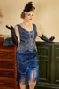 Load image into Gallery viewer, Royal Blue Plus Størrelse 1920-tallet Kjole med Fringers
