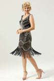 Red and Black Deep V Neck Flapper 1920 Dress