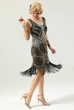 Red and Black Deep V Neck Flapper 1920 Dress