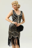 Red and Black Deep V Neck Flapper 1920 Dress