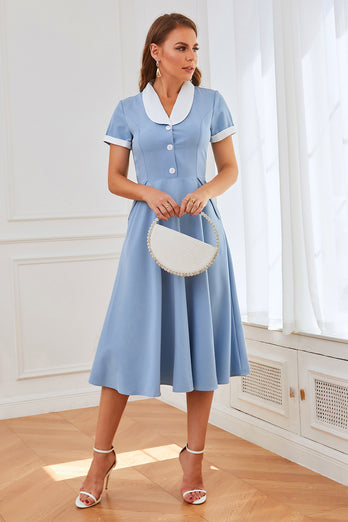 blå 1950-tallet swing kjole med lommer