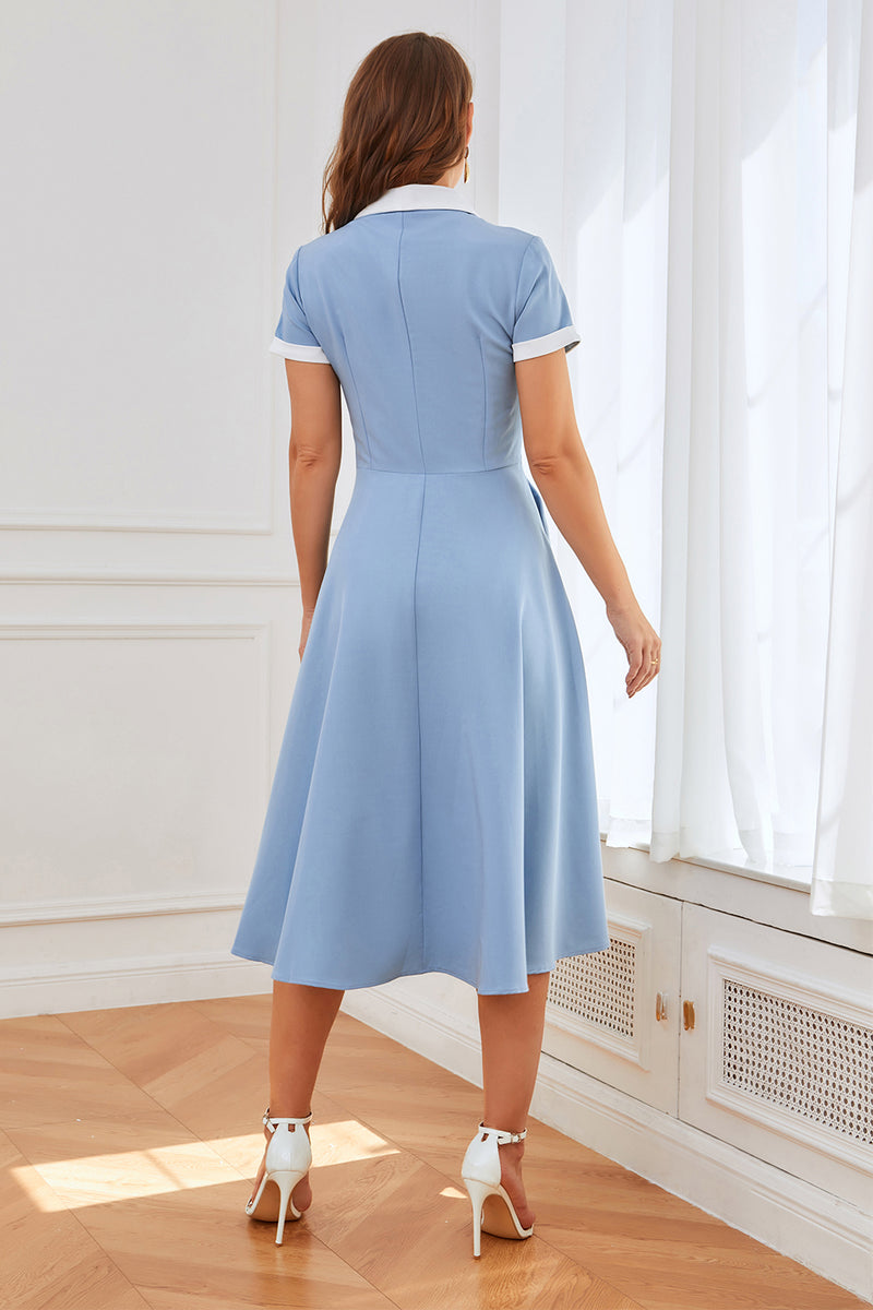 Load image into Gallery viewer, blå 1950-tallet swing kjole med lommer