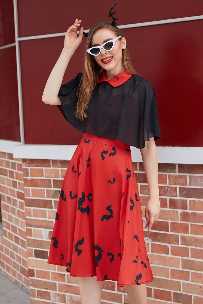 Load image into Gallery viewer, gotisk stil halloween sjal kappe flaggermus print kjole