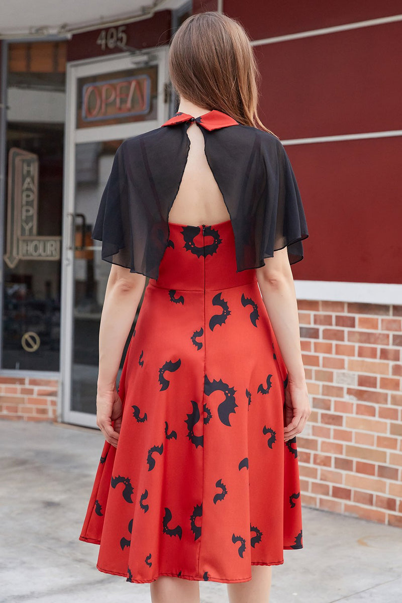 Load image into Gallery viewer, gotisk stil halloween sjal kappe flaggermus print kjole