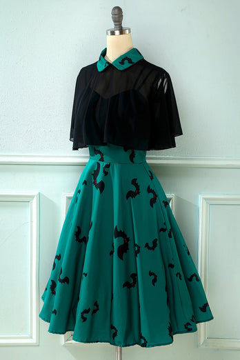 gotisk stil halloween sjal kappe flaggermus print kjole