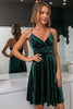 Load image into Gallery viewer, spaghetti stropper mørk grønn fløyel kort fest kjole