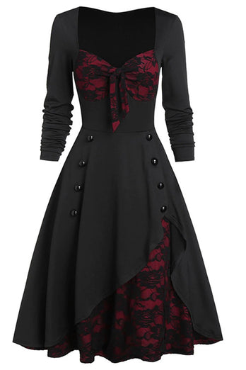 svart og burgunder vintage halloween kjole