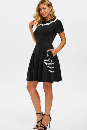 svart flaggermus print halloween kjole