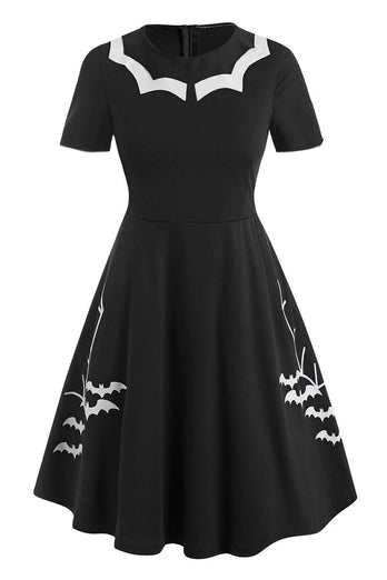 svart flaggermus print halloween kjole