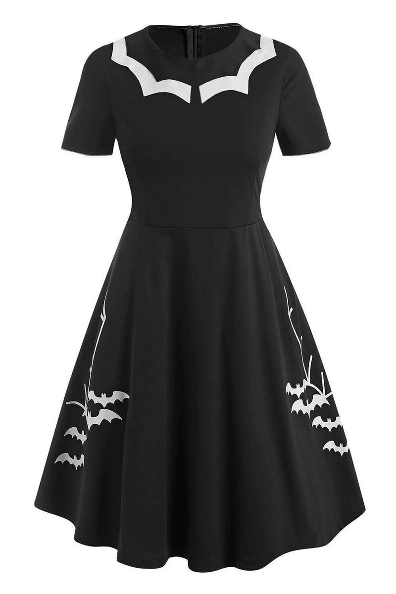 Load image into Gallery viewer, svart flaggermus print halloween kjole
