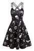 Load image into Gallery viewer, svart hodeskalle print pin opp vintage kjole