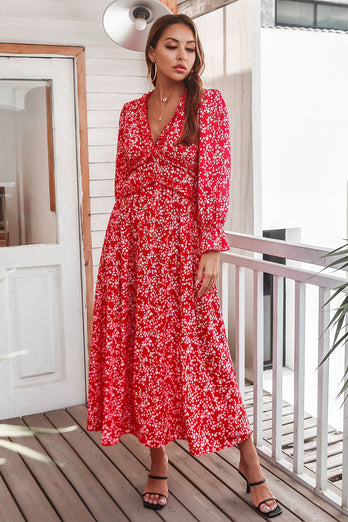rød floral print uformell kjole