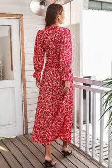 rød floral print uformell kjole