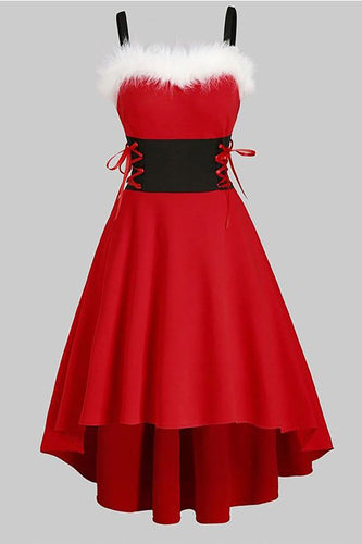 rød vintage julefest kjole med fjær