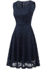 Load image into Gallery viewer, rund hals marineblå blonder kjole