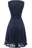 Load image into Gallery viewer, rund hals marineblå blonder kjole