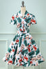 Load image into Gallery viewer, retro v hals blad trykt vintage kjole