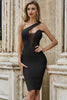 Load image into Gallery viewer, svart en skulder bodycon cocktail kjole