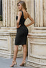 Load image into Gallery viewer, svart en skulder bodycon cocktail kjole