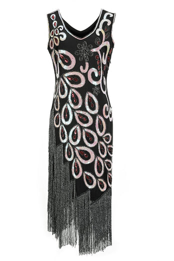 asymmetrisk v nakke 1920-tallet flapper kjole