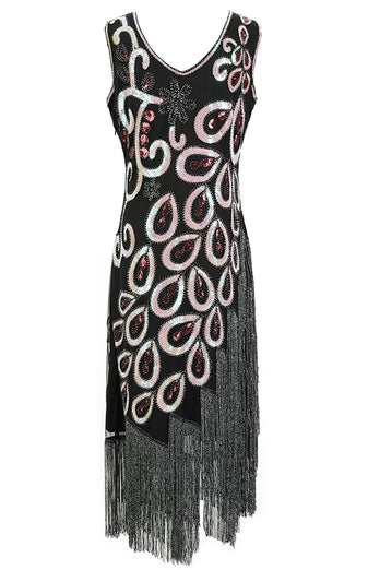 asymmetrisk v nakke 1920-tallet flapper kjole