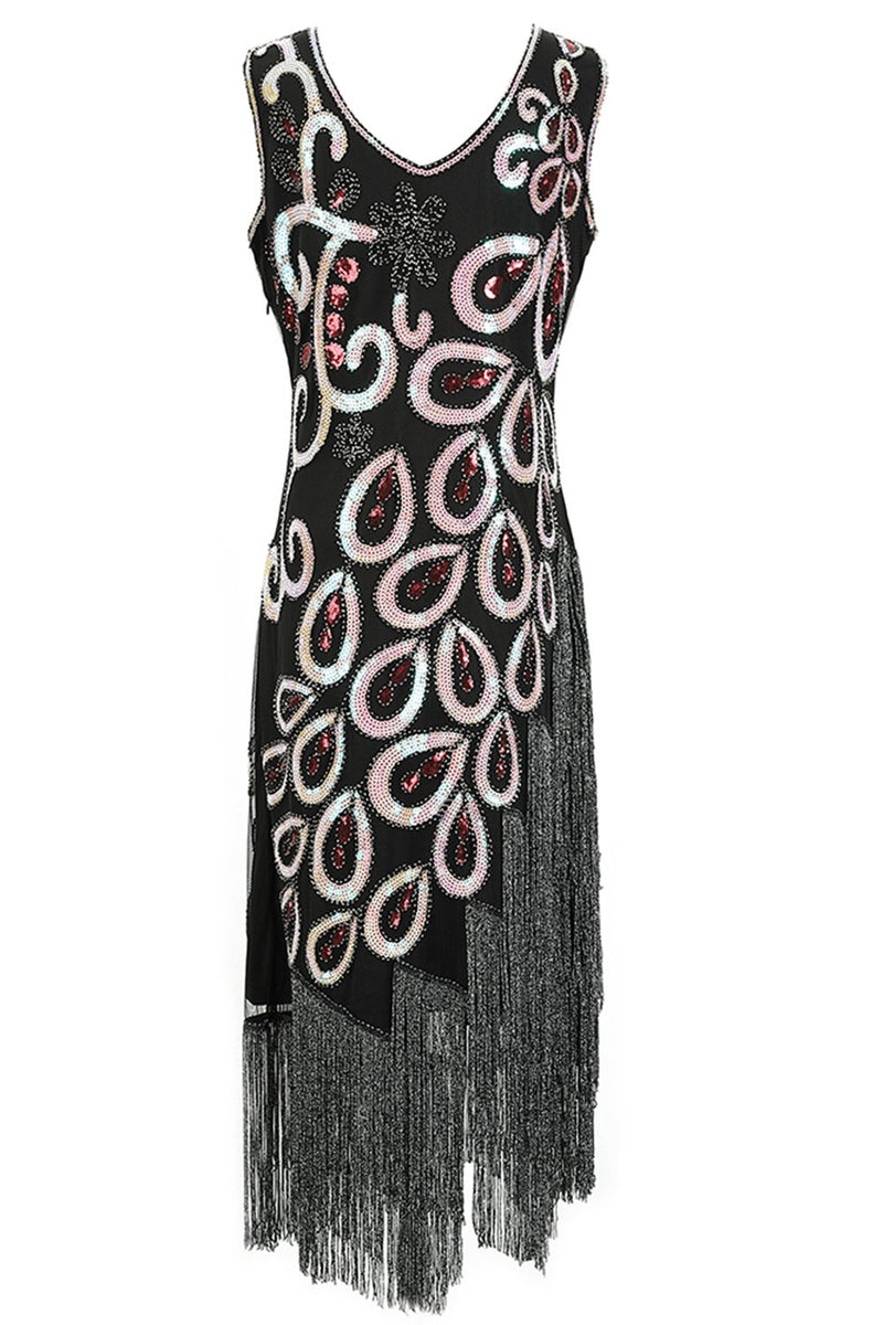 Load image into Gallery viewer, asymmetrisk v nakke 1920-tallet flapper kjole