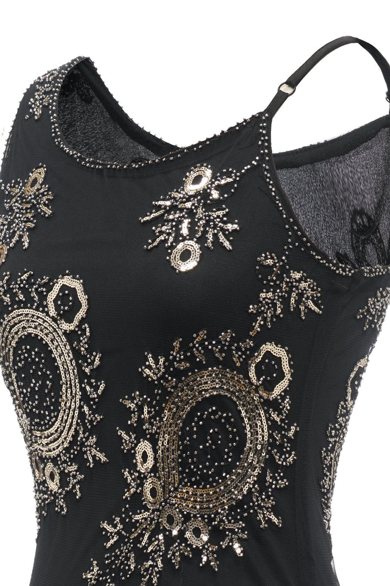 Load image into Gallery viewer, svart frynse seuqins gatsby kjole