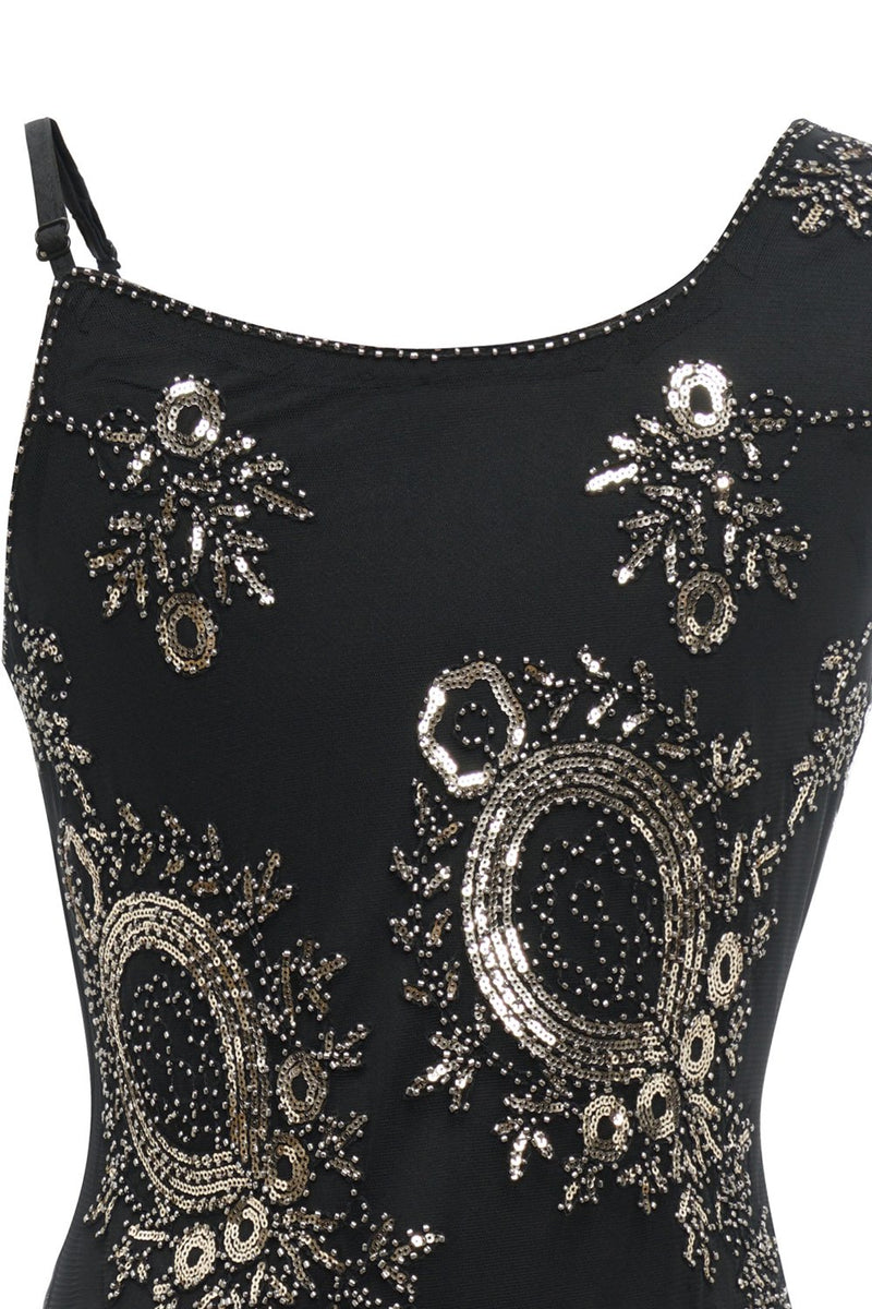 Load image into Gallery viewer, svart frynse seuqins gatsby kjole