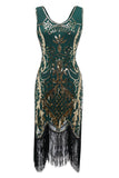 Svart V-hals Fringe Paljetter Gatsby 1920-tallet Flapper Kjole