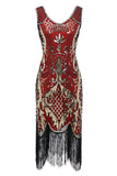 Svart V-hals Fringe Paljetter Gatsby 1920-tallet Flapper Kjole