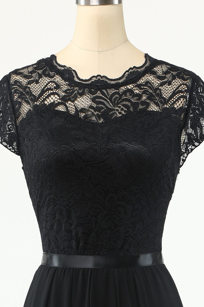Load image into Gallery viewer, klassisk en linje svart fest kjole med blonder