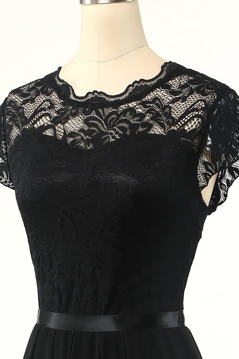 Load image into Gallery viewer, klassisk en linje svart fest kjole med blonder