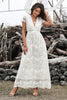 Load image into Gallery viewer, v-hals hvit blonder bryllup fest kjole