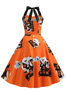 oransje grime halloween vintage kjole
