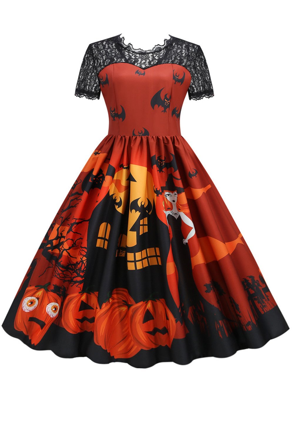 oransje halloween vintage kjole med blonder