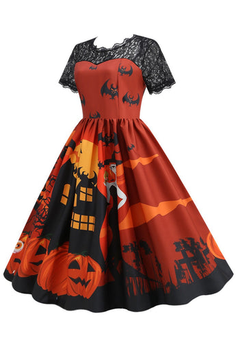 oransje halloween vintage kjole med blonder