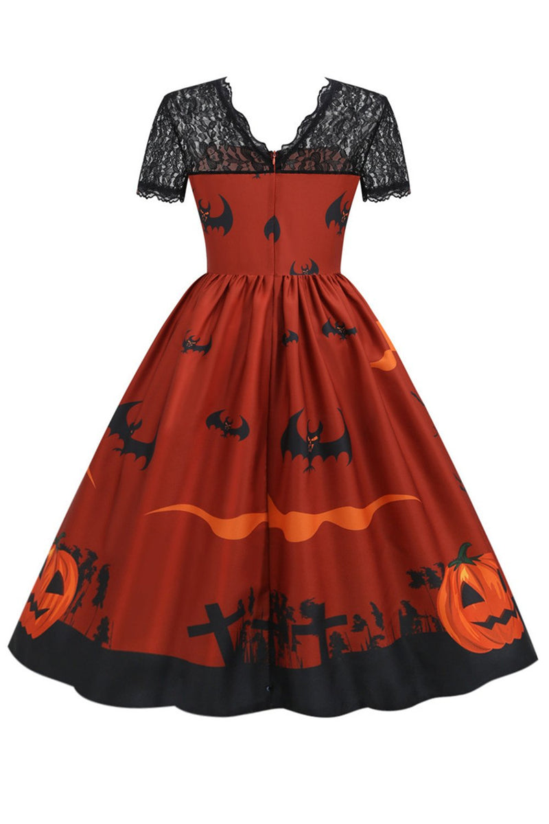 Load image into Gallery viewer, oransje halloween vintage kjole med blonder