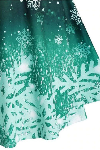 grønn jul snøfnugg print vintage kjole