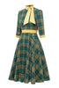 Load image into Gallery viewer, grønn plaid vintage 1950-tallet kjole med bowknot