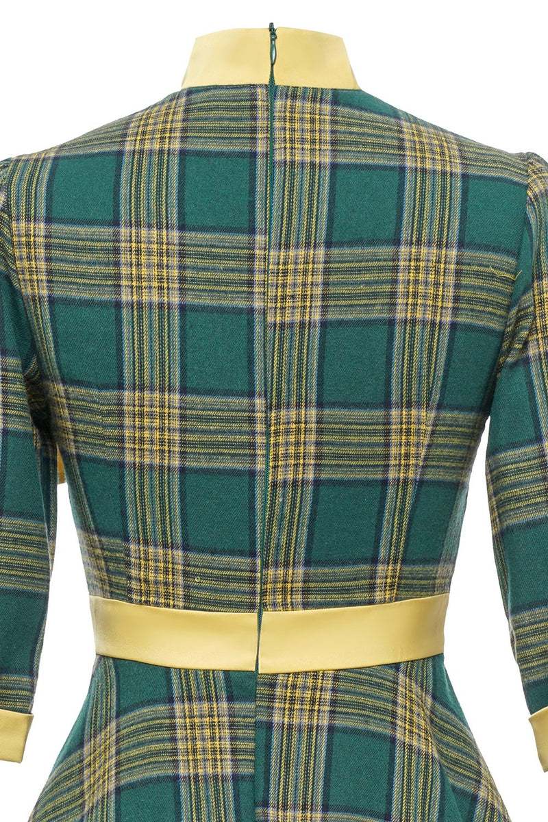Load image into Gallery viewer, grønn plaid vintage 1950-tallet kjole med bowknot