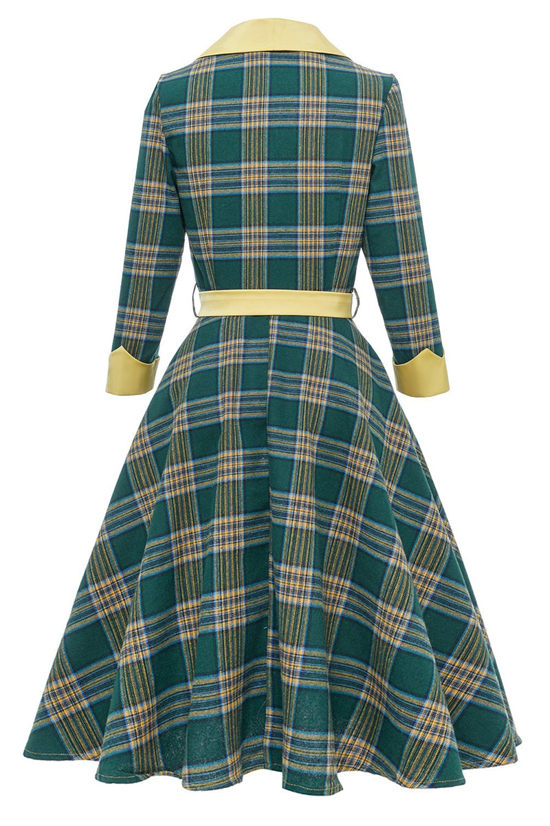 Load image into Gallery viewer, grønn plaid høst vintage kjole