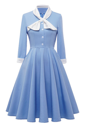 blå knapp vintage 1950-tallet kjole med bowknot